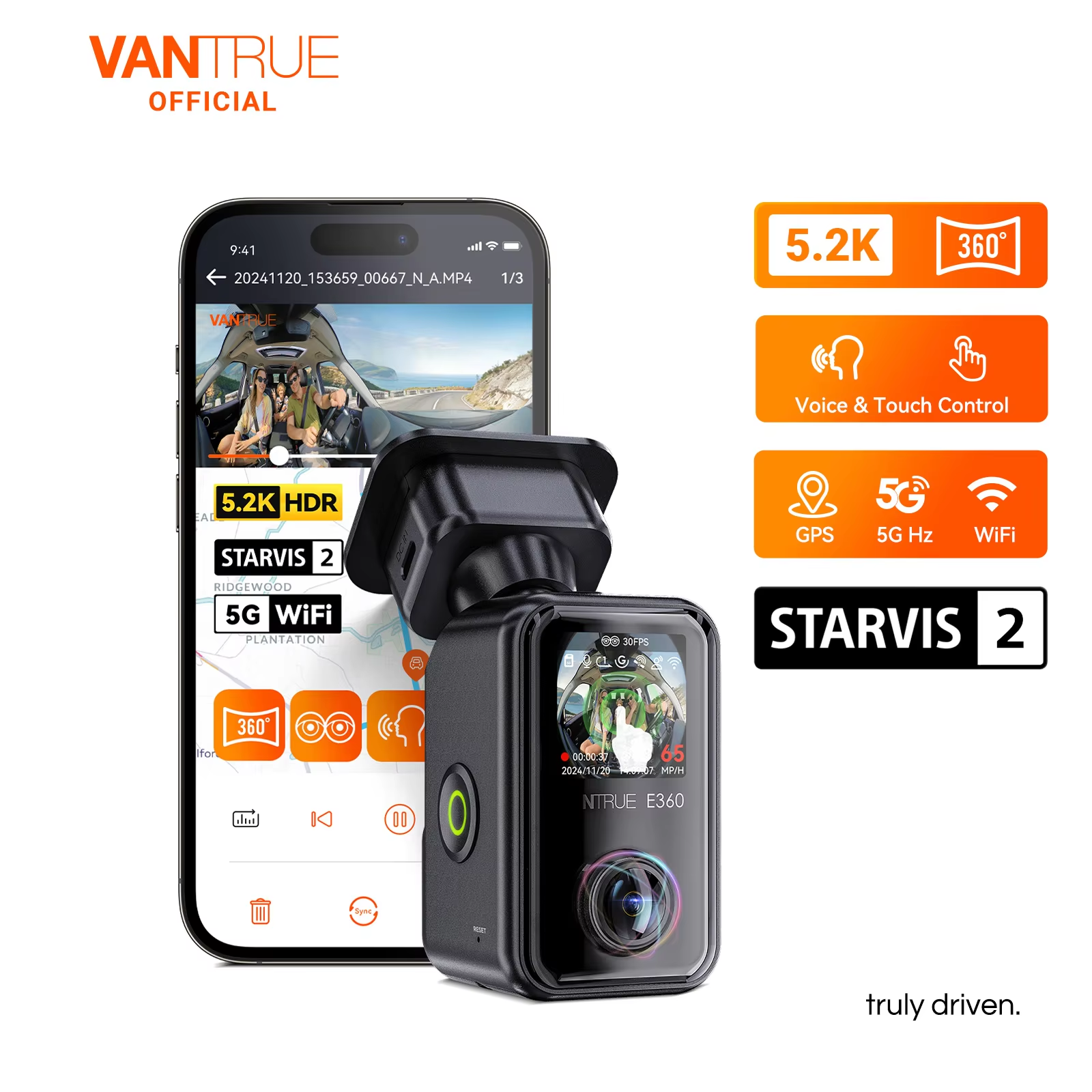 Panoramic Dash Cam 360 - Vantrue E360 Dashcam 360° 5.2K Panoramic