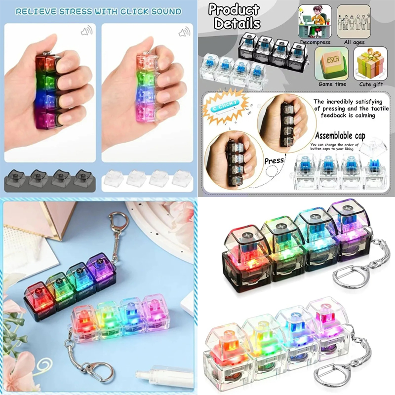 Electronics Gadgets For Kids - LED Keyboard Keychain/; Fidget Toy Crystal