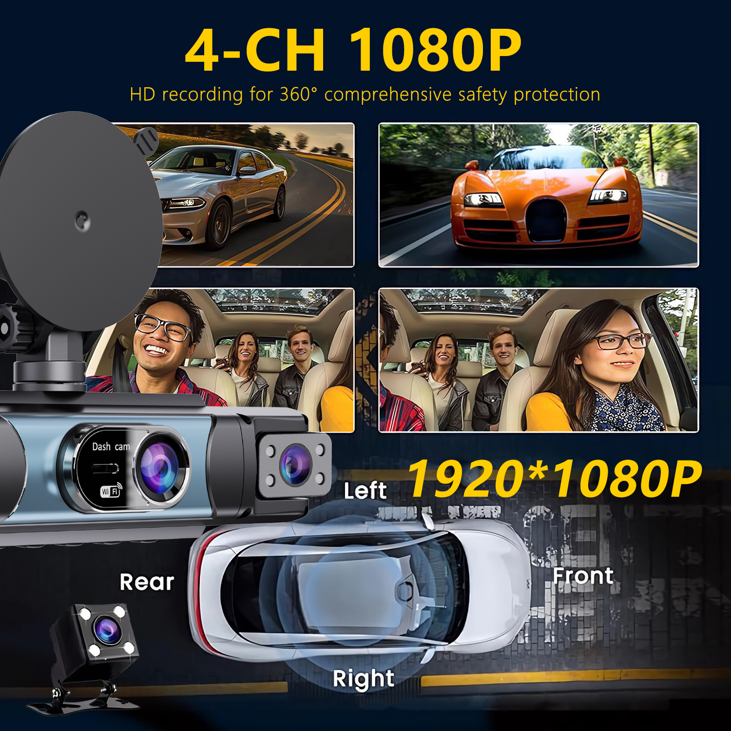 4 Channel UHD 1080P Car DVR 4- - Panoramic Dash Cam 360 review and price
